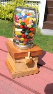 wooden jelly bean dispenser.  Cool things to make out of wood